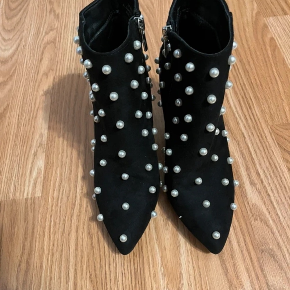 Cato Black Pearl-Embellished Pointed Toe Ankle Boots